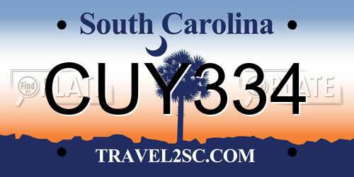 CUY334 South Carolina License Plate
