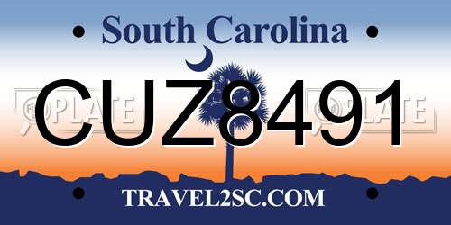 CUZ8491 South Carolina License Plate