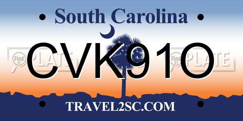 CVK91O South Carolina License Plate