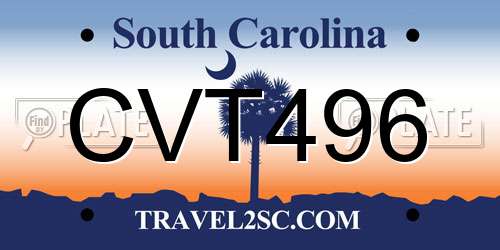 CVT496 South Carolina License Plate