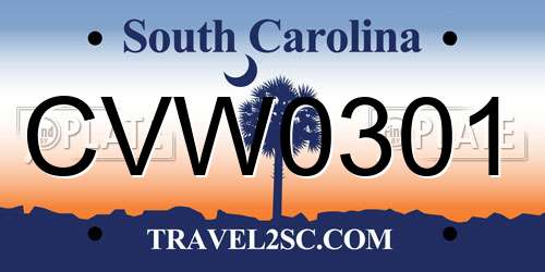 CVW0301 South Carolina License Plate