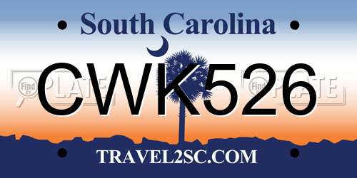 CWK526 South Carolina License Plate