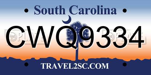 CWQ9334 South Carolina License Plate