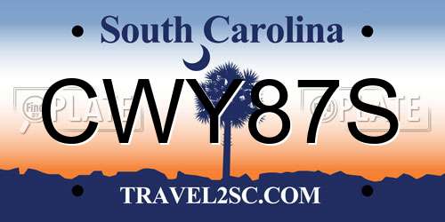 CWY87S South Carolina License Plate