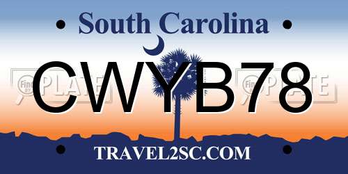 CWYB78 South Carolina License Plate