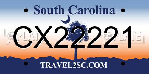 CX22221 South Carolina License Plate