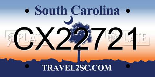 CX22721 South Carolina License Plate