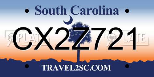 CX2Z721 South Carolina License Plate