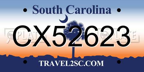CX52623 South Carolina License Plate