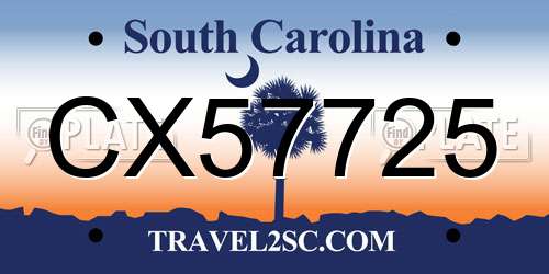 CX57725 South Carolina License Plate