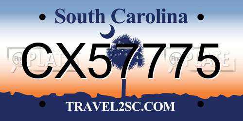 CX57775 South Carolina License Plate