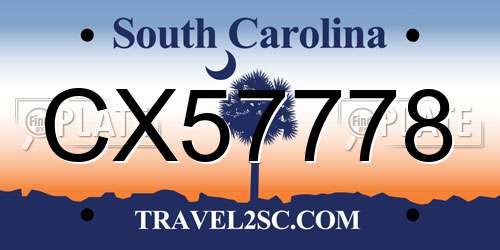 CX57778 South Carolina License Plate