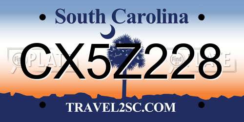 CX5Z228 South Carolina License Plate