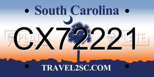 CX72221 South Carolina License Plate