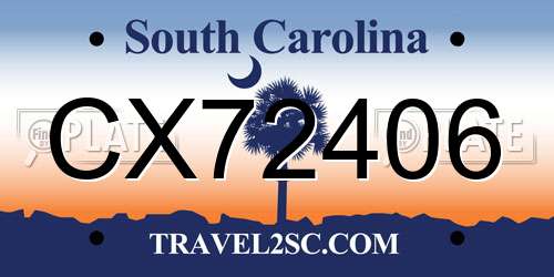 CX72406 South Carolina License Plate