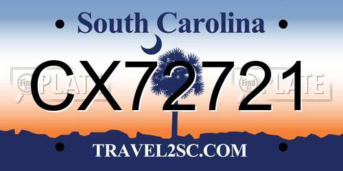 CX72721 South Carolina License Plate