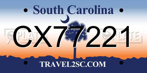 CX77221 South Carolina License Plate