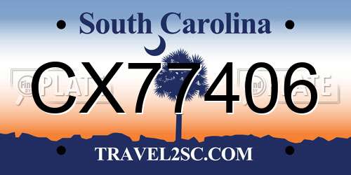 CX77406 South Carolina License Plate