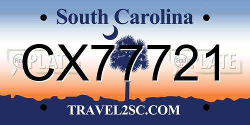 CX77721 South Carolina License Plate