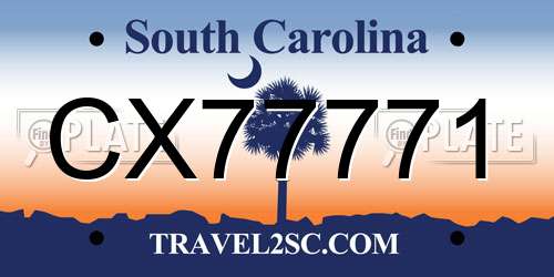 CX77771 South Carolina License Plate