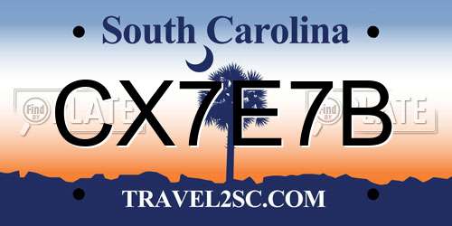 CX7E7B South Carolina License Plate