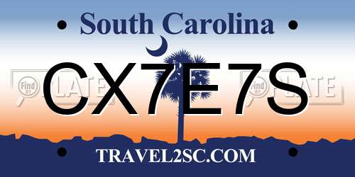 CX7E7S South Carolina License Plate