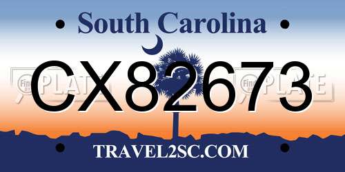CX82673 South Carolina License Plate
