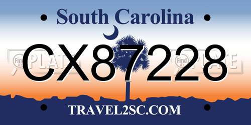 CX87228 South Carolina License Plate