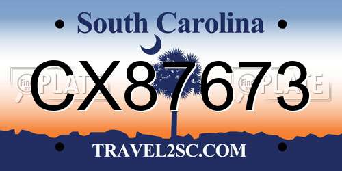 CX87673 South Carolina License Plate