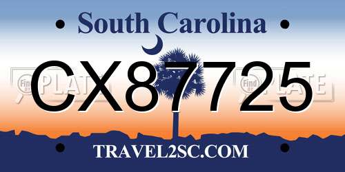 CX87725 South Carolina License Plate