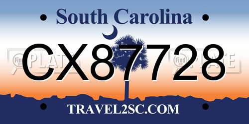 CX87728 South Carolina License Plate