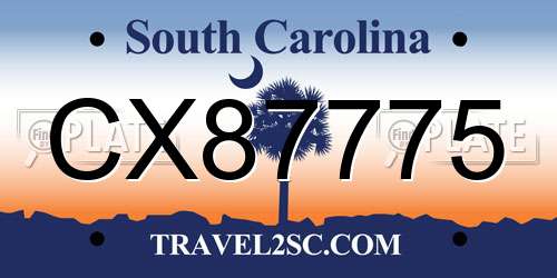 CX87775 South Carolina License Plate