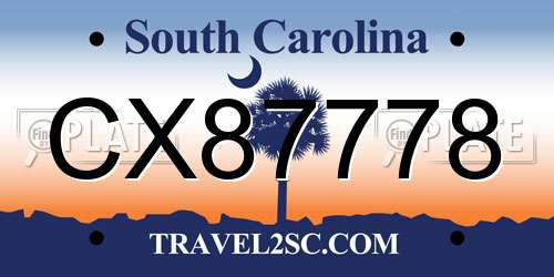 CX87778 South Carolina License Plate