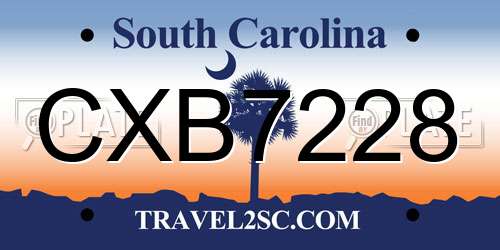 CXB7228 South Carolina License Plate