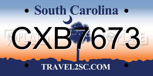 CXB7673 South Carolina License Plate