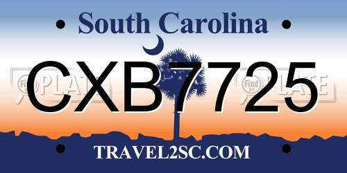 CXB7725 South Carolina License Plate