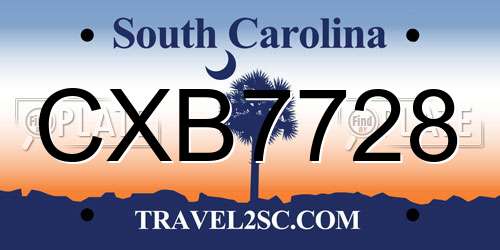 CXB7728 South Carolina License Plate