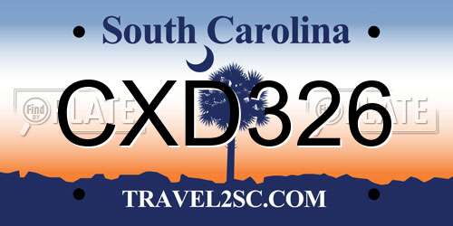 CXD326 South Carolina License Plate