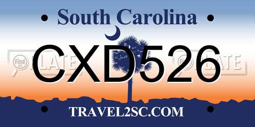 CXD526 South Carolina License Plate