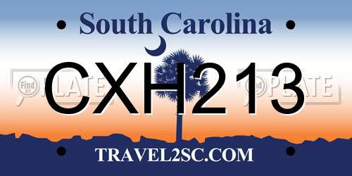 CXH213 South Carolina License Plate