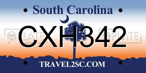 CXH342 South Carolina License Plate