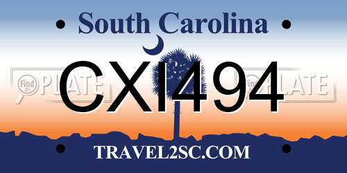 CXI494 South Carolina License Plate