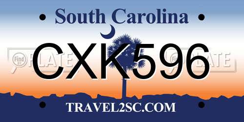 CXK596 South Carolina License Plate