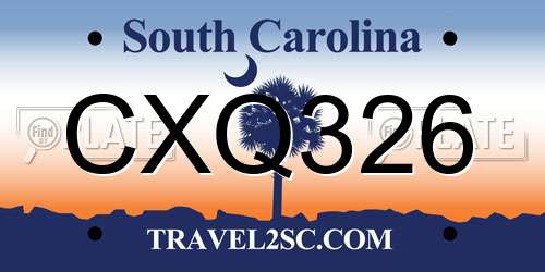 CXQ326 South Carolina License Plate