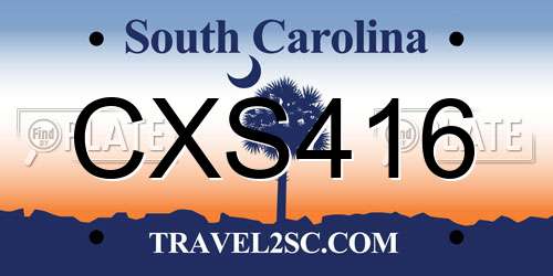 CXS416 South Carolina License Plate
