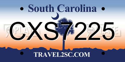 CXS7225 South Carolina License Plate