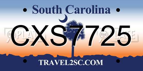 CXS7725 South Carolina License Plate