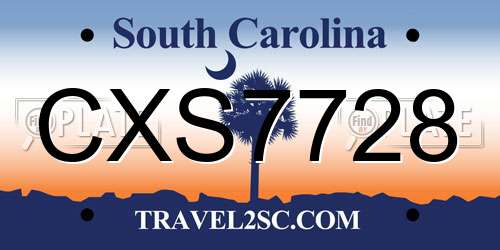 CXS7728 South Carolina License Plate