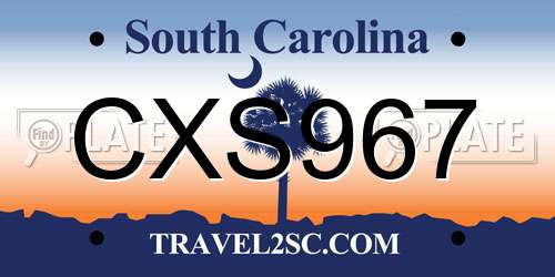 CXS967 South Carolina License Plate