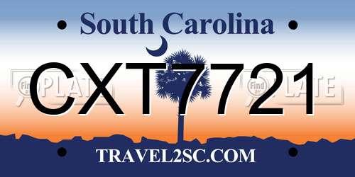CXT7721 South Carolina License Plate